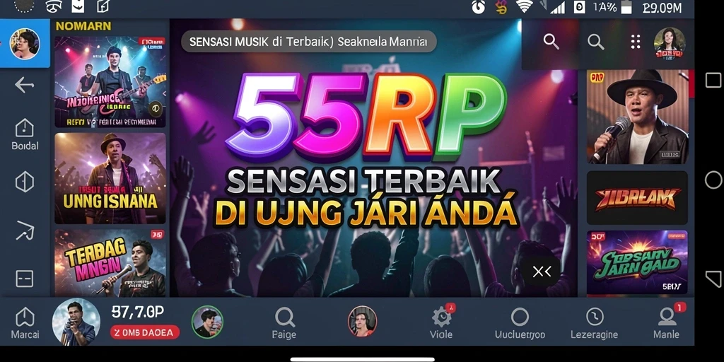 Menampilkan gameplay interaktif aplikasi musik 55RP.