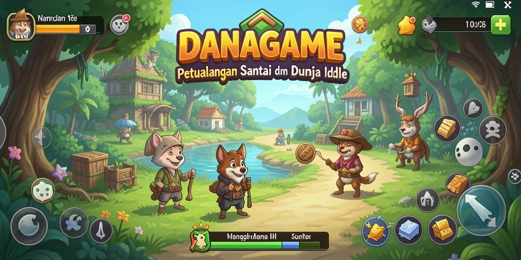 Screenshot gameplay <strong>DANAGAME</strong> menunjukkan karakter yang aktif mengumpulkan sumber daya.