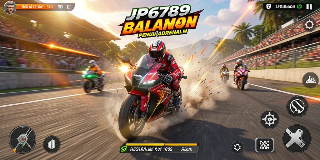 Tampilan gameplay seru di JP6789 dengan motor balap yang cepat.