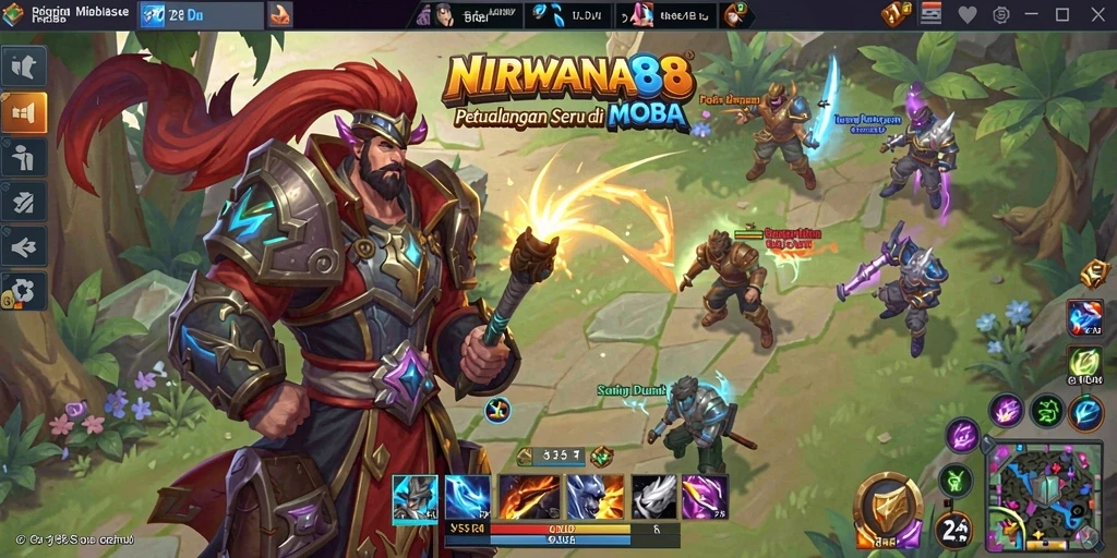 Screenshot NIRWANA88 menampilkan aksi seru di pertempuran MOBA.