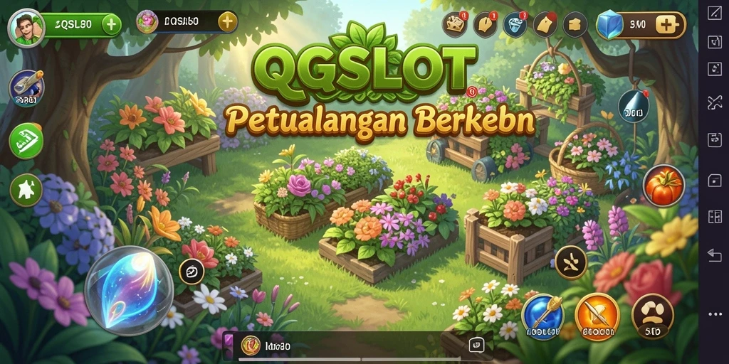 Gameplay menarik QQSLOT dengan kebun yang subur dan penuh warna.